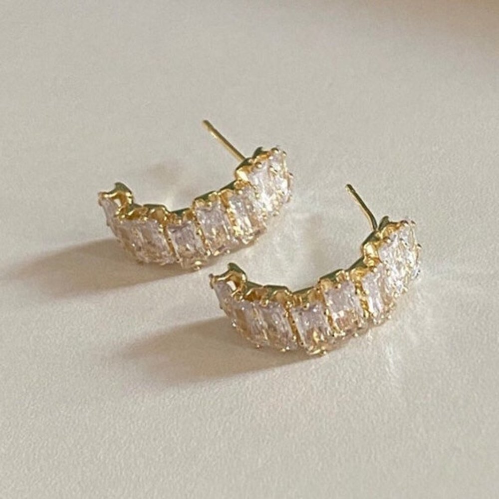 Fine Sparkle Zircon C Shape Crystal Earrings